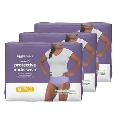 Amazon Basics Maximum Absorbency Incontinence Underwear for Women, Disposable Postpartum, Bladder Leak Protection, Odor Control, Soft, Medium, Lavender, 60 Count (3 Packs of 20)