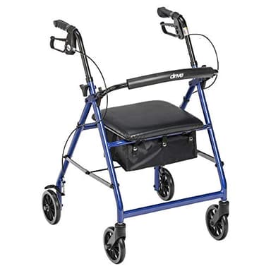 Drive Medical Aluminum Rollator Walker - Fold Up - Padded Seat - 6 Inch Wheels - Lightweight Portable Design - Indoor Outdoor Mobility Aid - Blue