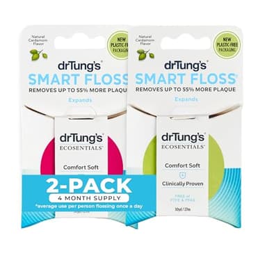 DrTung's Smart Floss - Natural, PTFE & PFAS Free Floss, Gentle on Gums, Expands & Stretches, BPA Free Floss - Natural Dental Floss Cardamom Flavor (Pack of 2)