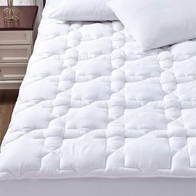 CozyLux Queen Mattress Pad - Cotton Cooling Queen Mattress Topper up 8-21" Deep Pocket Quilted Fitted Mattress Cover, Breathable & Soft Mattress Protector, 450GSM Thick Pillow Top (60"x80", White)