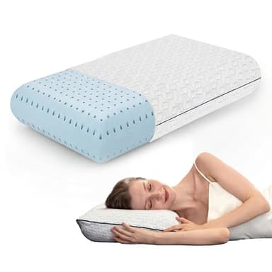 Cooling Gel Memory Foam Pillow - 1-Pack - Standard Size Bed Pillows For Sleeping - Medium-Firm - Back, Stomach and Side Sleeper Pillow - Shoulder & Back Pain Relief - Washable , Bamboo Viscose Cover