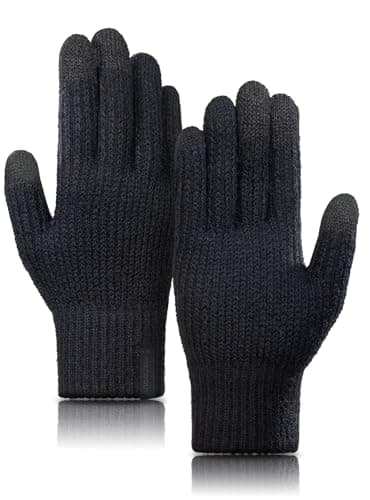 TRENDOUX Mens Gloves for Cold Weather Women Merino Wool Thick Touch Screen Knit Thermal Gloves Black L