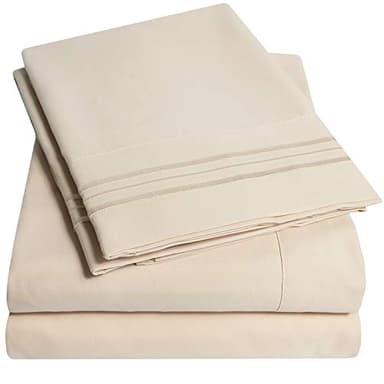 1500 Supreme Collection Queen Sheet Sets Beige Cream - Luxury Hotel Bed Sheets and Pillowcase Set for Queen Mattress - Extra Soft, Elastic Corner Straps, Deep Pocket Sheets, Queen Beige Cream
