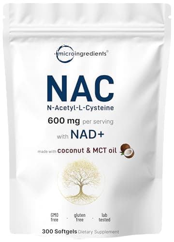 NAC 600mg with NAD+, 300 Softgels | N-Acetyl L-Cysteine + Nicotinamide + MCT Oil | Cellular Energy & Antioxidant Support | Clean Label, Non-GMO