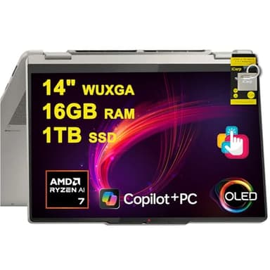 Lenovo Yoga 7 2-in-1 Laptop 14" WUXGA OLED Touch (100% DCI-P3, 600nits HDR) AMD 8-core Ryzen AI 7 350 (Up to 50 Tops) 16GB RAM 1TB SSD for Creator Business Professional Win11 ICP Hub w/Copilot+ AI