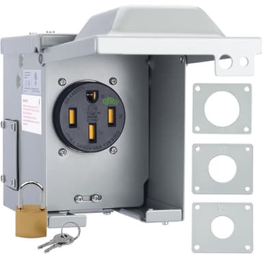 RVGUARD 50 Amp 125/250 Volt EV Power Outlet Box, Enclosed Lockable Weatherproof Outdoor Electrical NEMA 14-50R EV Receptacle Panel, ETL Listed