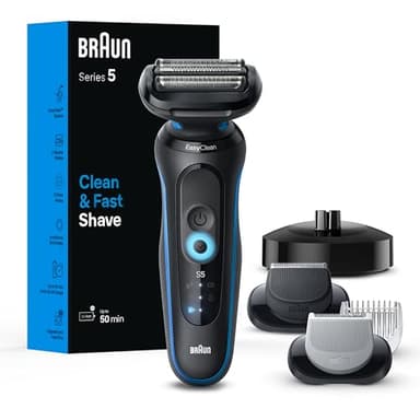 Braun Electric Shaver for Men, Series 5 5150cs, Wet & Dry Razor, Turbo Shaving Mode, Foil Shaver, with Beard Trimmer, Body Groomer and Charging Stand, Blue