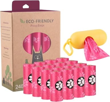 WDFAACK Biodegradable Dog Poo Bags with Holder-240 Large Poop Bags, Corn Starch Blended Compostable Bag, Extra Thick Strong Leak Proof Waste Bag for Dogs (Pink)