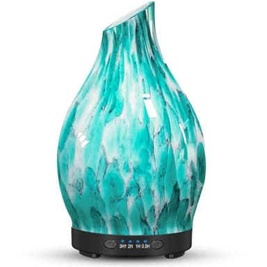 JOYOLO Essential Oil Diffuser, 120ML Glass Aromatherapy Diffuser with Auto Shut-Off and 7 Color LED Lights, Ultrasonic Mist Humidifier with 4 Timer for Home Office Bedroom (Blue Mountain)