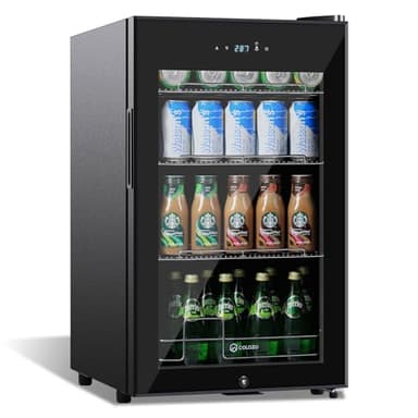 17 Inch Black Beverage Refrigerator Cooler, 96 Cans Mini Fridge with Glass Door&Lock, Beer Fridge for Soda Water or Wine, Drink Refrigerator for Home Office Bar Bedroom
