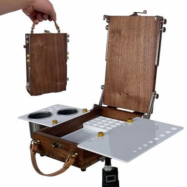 HHMKK Tabletop Easel Box with Watercolor Palette Empty, Portable Travel Easel for Painting with Storage, Multifunctional Wooden Watercolor Easel Case Plein Air Painting for Adults Artists