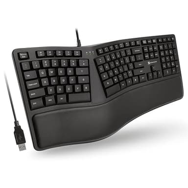 X9 Wired Ergonomic Keyboard with Cushioned Wrist Rest - Type Comfortably Longer - USB Wired Split Keyboard for Laptop, PC & Chrome Computer with 110 Ergo Keys & 5ft Cable