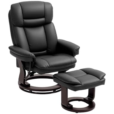 HOMCOM Recliner Chair with Ottoman, PU Leather Swivel Recliner with Comfy Footrest, Upholstered Adjustable Living Room Chair and Ottoman Set, Black