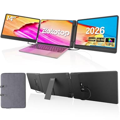 Upgrades Laptop Screen Extender, 14’’FHD 1200P Triple Portable Monitor for Laptop Ultra-Slim IPS Display HDMI/USB-C Plug and Play for 12"-17.5" Laptops Compatible with Win and MacBook (14’’Triple)