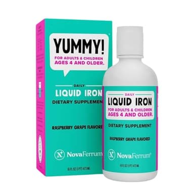 NovaFerrum Yummy 16 Fl Oz | Liquid Iron Supplement for Ages 4 & Up | 18mg of Iron/Tbsp | Gluten Free | Sugar-Free | Raspberry Grape