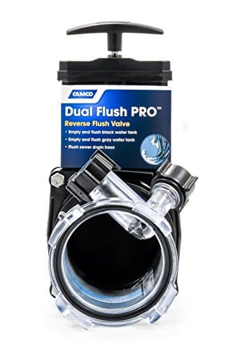 Camco Dual Flush Pro Camper/RV Holding Tank Rinser - Features 3-Inch Gate Valve & Reverse Flush Valve - Empties & Flushes RV Black Water Tanks and RV Sewer Hose (39062)