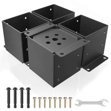6x6 Post Base 4 Pcs, Heavy Duty Anchor With Anti-Corrosive Partition, Inner Size 5.6"x5.6", 13 Gauge Thick Solid Steel, Rust-Proof Powder-Coated Wood Fence Brackets for Support Deck, Pergola