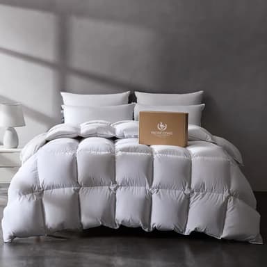 Pacific Coast Luxury White Goose Feather and Down Fiber Comforter King Size, All Season Fluffy Hotel Bedding Comforters，Ultra-Soft & Breathable Fabric Duvet Insert King with 8 Tabs, 106x90 Inch White