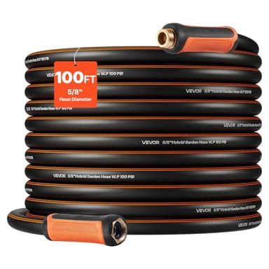 VEVOR Garden Hose, 100 ft 5/8" Heavy Duty 4-Layer Rubber Water Hose, 150PSI Working & 600PSI Burst, Flexible & Non-kink Outdoor Waterhose with 3/4" Fitting, Lightweight Hoses for Gardening Cleaning