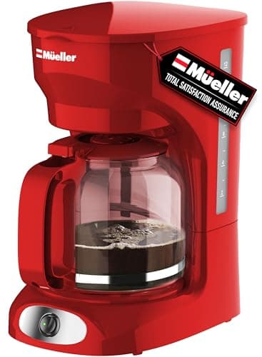 MUELLER HOME 12-Cup Red Coffee Maker - Perfect for Home or Office, Borosilicate Carafe, Auto-Off, Reusable Filter, Anti-Drip, Keep-Warm Function, Clear Water Level Window, Red Kitchen Accessories