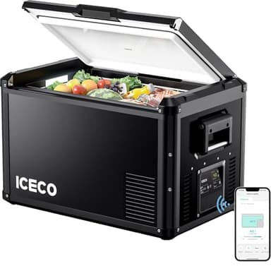 ICECO VL60 ProS Portable Refrigerator, Multi-directional Lid, Dual USB & DC 12/24V, AC 110-240V, 60L Steel Compact Refrigerator Powered by SECOP, 0℉ to 50℉, Home & Car Use [Upgrade, 63 Quarts]