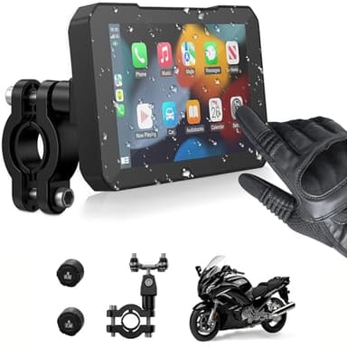 Aoocci C3 Plus Motorcycle Carplay, 5-inch HD Touchscreen, GPS Navigation System with Apple CarPlay & Android Auto, IP67 Waterproof, Support Siri(for CarPlay only), Real-Time TPMS