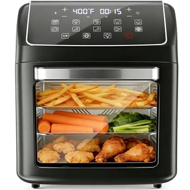 Simple Deluxe 10-in-1 Air Fryer Oven 12.6 Qt, Digital Preset Airfryer with Visible Window, Nonstick and Dishwasher-Safe Basket, Air Fry, Roast, Bake, Dehydrate, Fries, 1700W, Gary