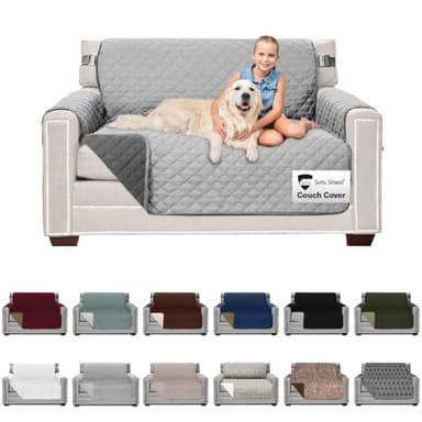 Sofa Shield Couch Loveseat Covers for Dogs, Reversible Furniture Protector with Strap, Stain and Tear Resistant Cushion Cover, 54 inch Seat, Machine Washable Slipcover Pets, Cats, Light Gray Charcoal