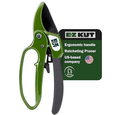 EZ Kut Heavy Duty Pruning Shears Green - with Ratcheting Action Great Garden Hand Tool Clippers Gardening pruners arthritis tools Ratcheting Anvil Hand Pruner Pruning Shears Heavy Duty Since 1988