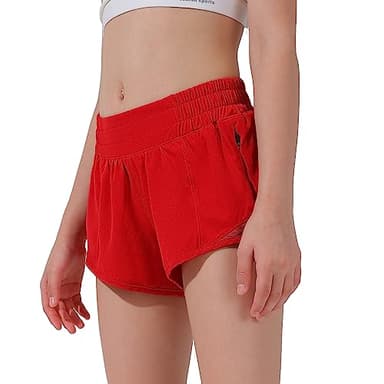 Aurefin Girls Athletic Shorts, Lightweight Running Shorts for Teen Girls Kids Sports Active Shorts with Zip Pocket and Elastic Red/M