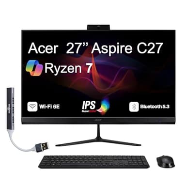 acer Aspire 27 All-in-One Desktop, 27" IPS FHD Display, AMD Ryzen 7 5825U (Ryzen 7 5000 Series), 8GB DDR4, 512GB SSD, Wi-Fi 6E, Webcam, Bluetooth 5.3, Windows 11 Pro, with DKZ USB Port Expander