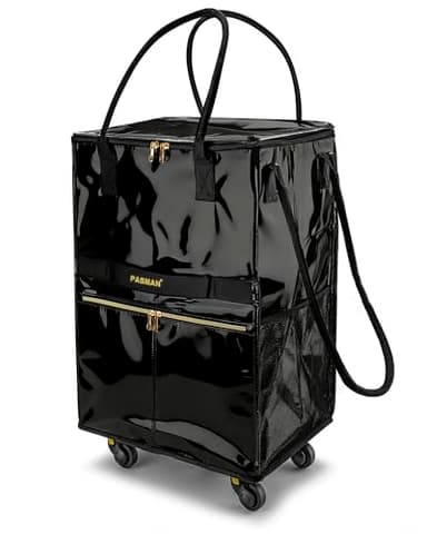 Reusable Grocery Bag on 5 Wheels, Foldable Rolling Tote Bag with Handle and Zipper Cover, Heavy Duty Shopping Cart for Laundry, Market & Travel (Black2, Medium_67L)