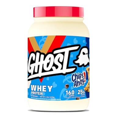 GHOST Whey Protein Powder, Chips Ahoy! - 2LB, 25G of Protein - Whey Protein Blend - ­Post Workout Fitness & Nutrition Shakes, Smoothies, Baking & Cooking - Cookie Pieces Inside