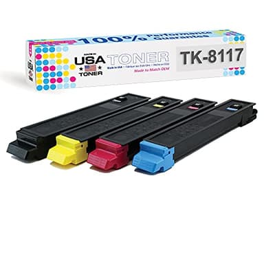 MADE IN USA TONER Compatible Replacement for use in Kyocera Ecosys M8130cidn, Ecosys M8124cidn, TK-8117, TK-8117C, TK-8117M, TK-8117Y, TK-8117K (Cyan, Magenta, Yellow, Black, 4-Pack)