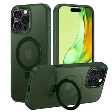 Casehas for iPhone 16 Pro Case,with Magnetic Invisible Stand [Compatible with MagSafe] Shockproof Slim Translucent Anti-Slip Military Drop Protection Cover,Green