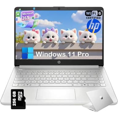HP 2025 New Everyday Laptop Computer for Student & Business - AI-Powered 1-Y Office 365 • Intel Quad-Core CPU • Ultra-Light • 16G RAM • 384G Storage (128G UFS+256G SD Card) • 14" • Win 11 Pro • Silver