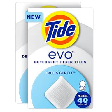 Tide Evo Free & Gentle Laundry Detergent Tiles, Fragrance-Free, 40 Medium Sized Loads, 40 ct, Easy to Use, Safe for All Machines and Water Conditions