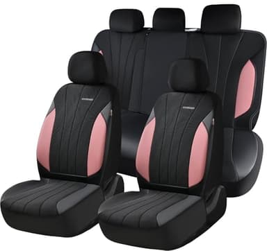 Coverado Seat Covers 5 Seats, Luxury Car Seat Covers Full Set, Automotive Car Protectors, Pink Driver Seat Covers, Car Accessories Universal Fit for SUVs, Trucks, Sedans