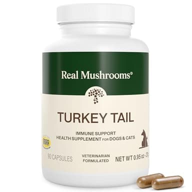 Real Mushrooms Turkey Tail Capsules for Pets –Cat Probiotics & Dog Vitamins – Organic Mushroom Supplement for Dogs & Cats – Supports Daily Balance & Well-Being Non-GMO, 90 ct