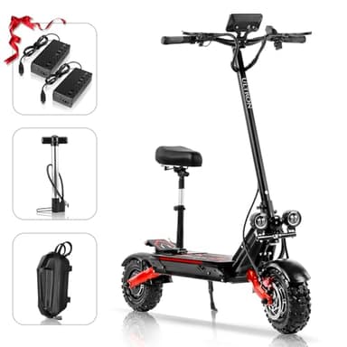Electric Scooter with Seat for Adults, 60V 6000W Electric Scooters Adult 52mph with 1440WH Battery, Up to 50Miles Long Range, Dual Motor 11" Tubeless Off-Road Folding E-Scooter for Adults