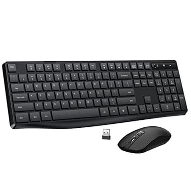 Wireless Keyboard and Mouse Combo, Lovaky 2.4G Full-Sized Ergonomic Keyboard Mouse, 3 DPI Adjustable Cordless USB Keyboard and Mouse, Quiet Click for Computer/Laptop/Windows/Mac (1 Pack, Black)