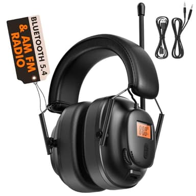 Bluetooth 5.4 Safety Earmuffs AM FM Radio Headphones Rechargeable, 30dB Hearing Protection Noise Reduction with 50H Playtime, Ear Protector for Construction, Lawn Mowing, Workshops, Snowblowing