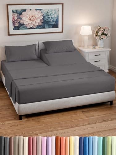 Split Head King Sheets Set - Top Split King Sheets for Adjustable Beds, Easy-Fit Split Head King Mattress - Flex Split Top King Sheets, Easy-Fit, Breathable, Deep Pocket Split King Sheets - Dark Grey