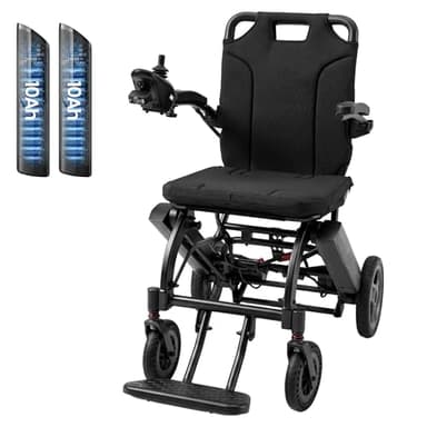 Tivaro 33lbs & 30miles Electric Wheelchair for Adults, Ultra-Lightweight Folding Motorized Wheelchair with 2 Removable 10Ah Batteries, Portable Power Wheelchairs for Seniors (Black, 2 * 10Ah)