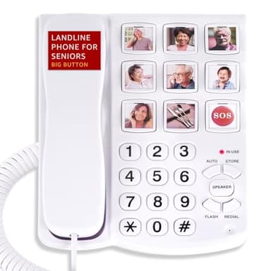 Uvital Big Button Phone for Seniors, Corded Landline Phone with 9 One-Touch Dialing Big Buttons, Hands-Free Calling, Loud Ringer, Easy to Use for Visually Impaired Telephone for Seniors