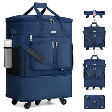 MILADA Expandable Luggage Bags for Travel Foldable Suitcase with Wheels Collapsible Rolling Travel Duffle Bag Lightweight Large Suitcases without Telescoping Handle, Blue