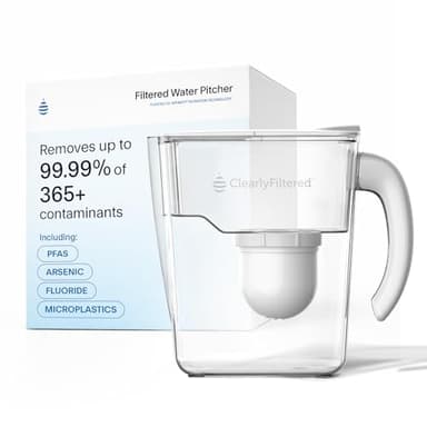 Clearly Filtered No.1 Filtered Water Pitcher/Updated Model/Targets 365+ Contaminants e.g. Fluoride Chlorine PFAS Microplastics Lead Arsenic BPA/BPS Free (Pitcher Includes 1 Filter)