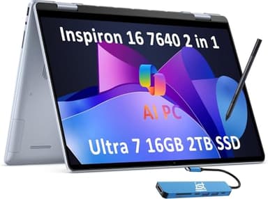 Dell Inspiron 16 7640 2-in-1 Laptop (16" Fhd+ Touchscreen, Intel Ultra 7 155h, 16gb Ram, 2tb ssd, Ist Stylus & Hub) for Creator, Designer, Win 11 Pro