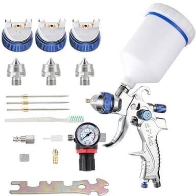 ENDOZER Professional HVLP Spray Gun Set Gravity Feed Air Spray Gun with 1.4, 1.7, 2.0mm Nozzles 20oz 600cc with Gauge for Auto Paint, Primer, Clear/Top Coat & Touch-Up (Not Suitable for Latex Paint)