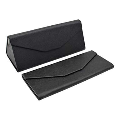 Real Sic Glasses Case for Men and Women - Magnetic Folding Hard Shell Sunglass Holder - Vegan Leather Eyeglass Protector, Variety of Styles Inspired by Solid Color - (Black)
